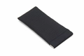 Detail of black embossed leather eyeglass pouch with vertical self-closing metal hinge - Monogram Printed Black