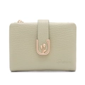 Détail du portefeuille en cuir PU vert clair avec boucle tulipe et fermeture éclair dorée - Vert