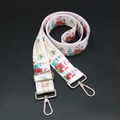 Detail of Christmas bag strap with Merry Christmas print and gold metal swivel hooks - Christmas Pink