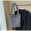Tragetasche mit blau-weißem Hahnentrittmuster aus gewebtem Tweed-Stoff - Ohne Anhänger / Blau