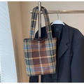 Braune Vintage-Canvas-Tragetasche mit Hahnentrittmuster und bunten Karos für Damen - Ohne Anhänger / Braun