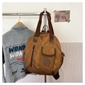 Brown nylon convertible backpack with large capacity and casual American retro style - Brown