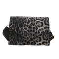 Fashionable leopard print crossbody bag with triangular flap and adjustable wide shoulder strap - Black