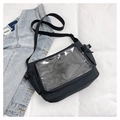 Bolso mensajero negro con bolsillo de PVC transparente y correa ajustable - Negro