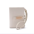 Short cream-colored PU leather wallet with litchi texture and gold metal clasp - Beige Apricot