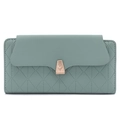 Elegant mint green long PU leather wallet featuring quilted texture and flower clasp - Long Style / Green