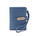 Morandi blue PU leather wristlet wallet with litchi texture and gold buckle - Sky Blue