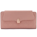 Pink PU leather long wallet with diamond quilting and tulip metal clasp for women - Long Style / Pink