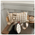 Detail of beige herringbone woven crossbody bag with wide strap and mini round pouch - Khaki