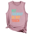 Macro detail of the dusty rose vest featuring artistic NOT FRIENDLY DO NOT TOUCH text - Rose Gold