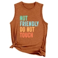 Rust red sleeveless top with knotted hem and Not Friendly Do Not Touch print - Burnt Orange