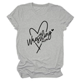 Detail of grey Wrestling Mom T-shirt showing crew neck and rolled cuff stitching - Light Gray (Black Font)