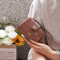 Short foldover pink faux leather wallet with floral leaf print and bird clasp detail - Dusty Pink