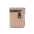 Korte beige damesportemonnee van leer met litchi-patroon en gouden vlinderrits detail - Abrikoos