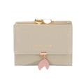 Three-fold grey-green wallet for women with golden heart clasp and leaf pendant accessory - Green