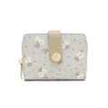 Compact floral print PU leather wallet for women with gold-tone snap button - Gray