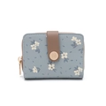 Elegant light blue floral PU leather short wallet with folding coin compartment - Blue