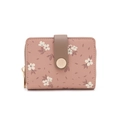 Elegante rosa PU-Leder Kurzgeldbörse für Damen mit Blumenmuster und Golddruckknopf. - Altrosa