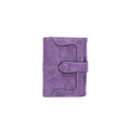 Short purple matte bifold wallet featuring contrast stitching and snap closure - Purple