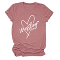 Detail of Wrestling Mom heart print on dusty rose short sleeve crew neck t-shirt - Rose Gold (White Font)