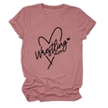 Detail of the Wrestling Mom heart logo on a dusty rose short sleeve crew neck T-shirt - Rose Gold (Black Font)