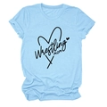 Close-up of light blue Wrestling Mom T-shirt featuring heart graphics and rolled sleeves - Light Blue (Black Font)