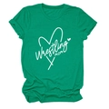 Close-up of heart graphic and white Wrestling Mom text on green cotton T-shirt - Dark Green (White Font)