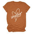Close-up of rust orange Wrestling Mom t-shirt with heart graphic and cotton texture - Burnt Orange (White Font)