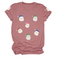 Détail du t-shirt de Noël mauve avec des motifs de Père Noël en paillettes colorées - S / Hauts / Or rose