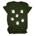 Détail du t-shirt de Noël vert foncé avec des motifs de Père Noël colorés à paillettes - S / Hauts / Vert Militaire