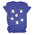Détail d'un t-shirt bleu marine avec imprimés de têtes de Père Noël à paillettes - S / Hauts / Bleu Vintage
