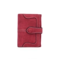 Short minimalist red matte leather wallet with contrast stitching and button closure - Red