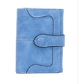 Light blue matte bifold wallet for women featuring a snap button and white contrast stitching - Light Blue