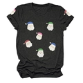 Détail de l'imprimé Père Noël de Noël sur un t-shirt gris foncé à col rond et manches - S / Hauts / Gris Chiné Noir