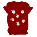 Détail du t-shirt de Noël rouge avec motifs de têtes de Père Noël en sequins colorés - S / Hauts / Rouge (Paillettes Brillantes)