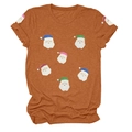 Détail du t-shirt de Noël orange gingembre avec motifs de Père Noël en paillettes colorées - S / Hauts / Orange Brûlé (Paillettes Brillantes)