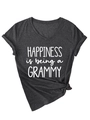 Detail eines grauen T-Shirts mit V-Ausschnitt, Grammy-Print und modischem Knoten - Melierter Grau (Weiße Schrift)