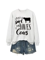 Detail of grey sweatshirt showing 'Just a girl who loves Cows' print and fabric texture - Off-White (Black Font)