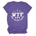 Dettaglio del tessuto in maglia melange viola e grafica WTF Wine Tasting Friends sulla t-shirt - Taglia S / Viola