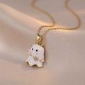 Collana fantasma carina con catena d'oro, pendente in smalto bianco e perle fini - Oro