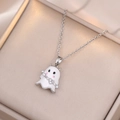 Collana con ciondolo a fantasma e cuore in zircone su elegante scatola per gioielli - Color Acciaio