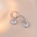 Elegant silver square zircon dangle earrings on satin background with luxury sparkle - White Pearl Drop Earrings
