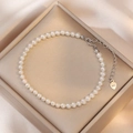 Elegante pulsera de plata S925 con perlas de agua dulce, cierre de mosquetón y colgante - Pulsera S925 de Perlas Pequeñas de Agua Dulce