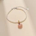 Pulsera de plata S925 con perlas de agua dulce y colgante de candado en ágata rosa vintage - Pulsera S925 con Cerradura de Seguridad de Ágata Yanyuan