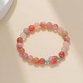 Pink agate bead bracelet with a carved kylin pendant and turquoise accents - Yanyuan Agate Kylin Bracelet (SF0020)