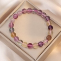 Colorful natural fluorite bead bracelet with purple and green stones on silk background - Multi-color Fluorite Bracelet (SF0020)
