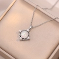 Elegant opal necklace with square silver frame and pearls in a velvet jewelry box - Steel Silver