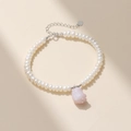 Elegante bracciale di perle d'acqua dolce argento S925 con ciondolo maialino in giada rosa - Stile Maialino Rosa (SF0033)