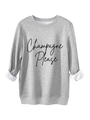 Detailansicht eines hellgrauen Sweatshirts mit Champagne Please Druck und Fleecefutter - S / Hellgrau
