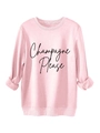 Détail d'un sweat en polaire rose clair avec lettrage Champagne Please et bords-côtes - Rose